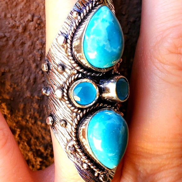 New Mosaic Jasper and Chalcedony 925 Silver Statement Ring. - Picture 2 of 13